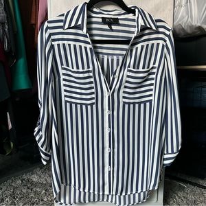 BCX blue & white striped blouse - size M